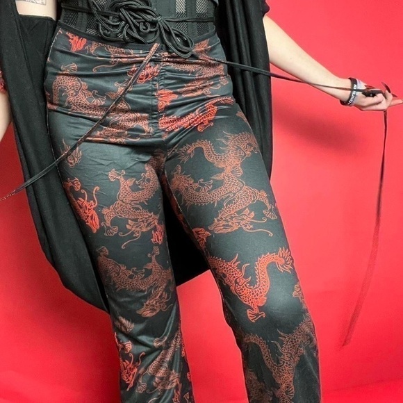 SHEIN Pants - Black and red dragon print tie pants  🖤❤️​​​​​​​​​​​​​​​​​​​​​​
